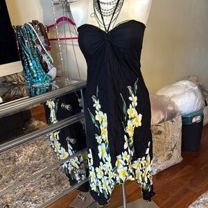 Floral Black Strapless Dress